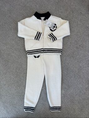 Barefoot Dreams CozyChic Cream & Black Striped Two-Piece Set NWT